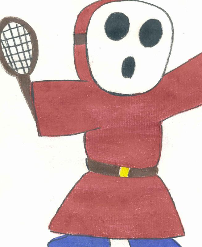 Shy Guy plays tennis