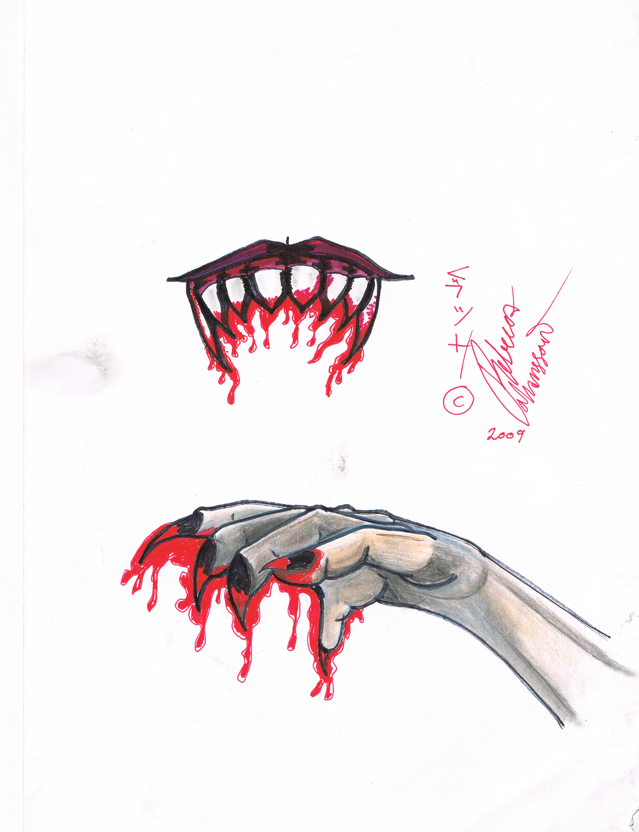 Vampire hand and fangs