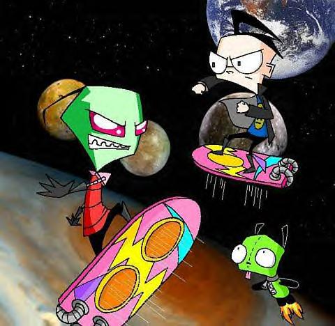 Zim and Dib on Hoverboards (and GIR, too!)
