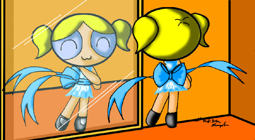Bubbles Looking In the Mirror