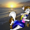 Missy and Aezon holding each other on the beach