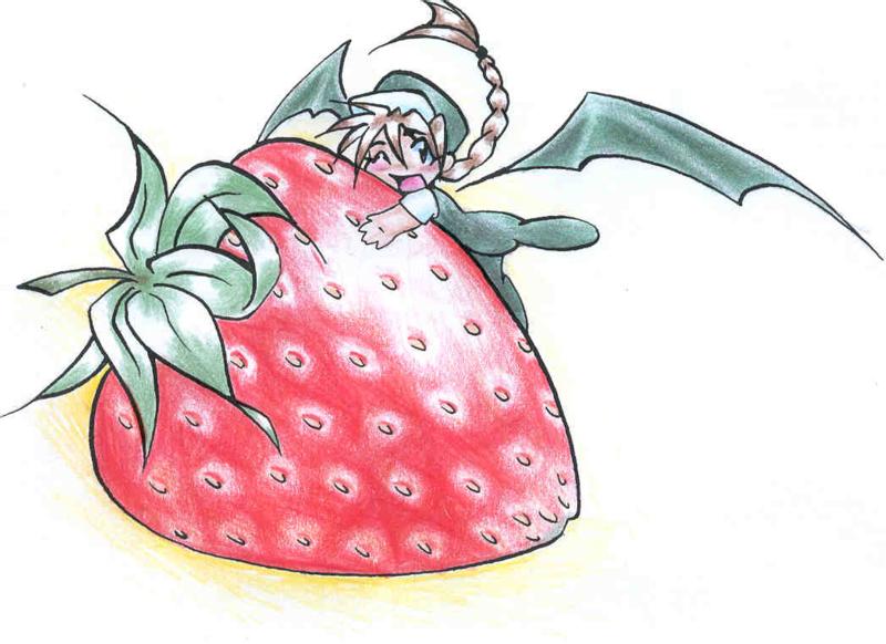 Chibi Shinigami.... Hugging a Strawberry