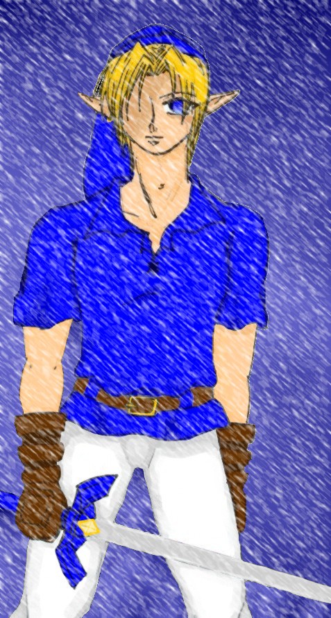 Link standing in the snow..or rain with his sword