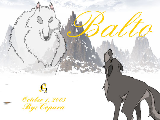 Balto howling at the White Wolf