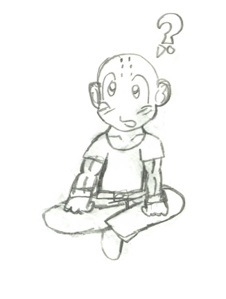 Krillin sitting cross-legged.