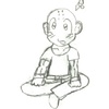 Krillin sitting cross-legged.