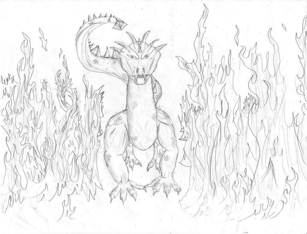 Dragon Walking Through Fire