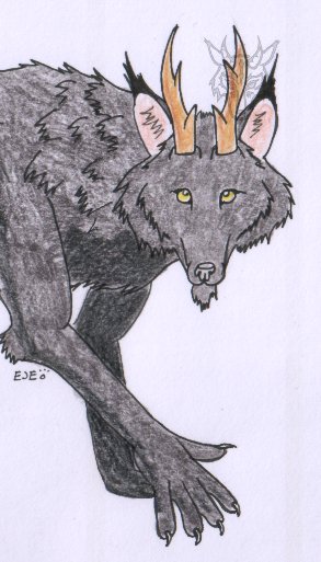 Anthro draconic blackshuck (ink and colour)
