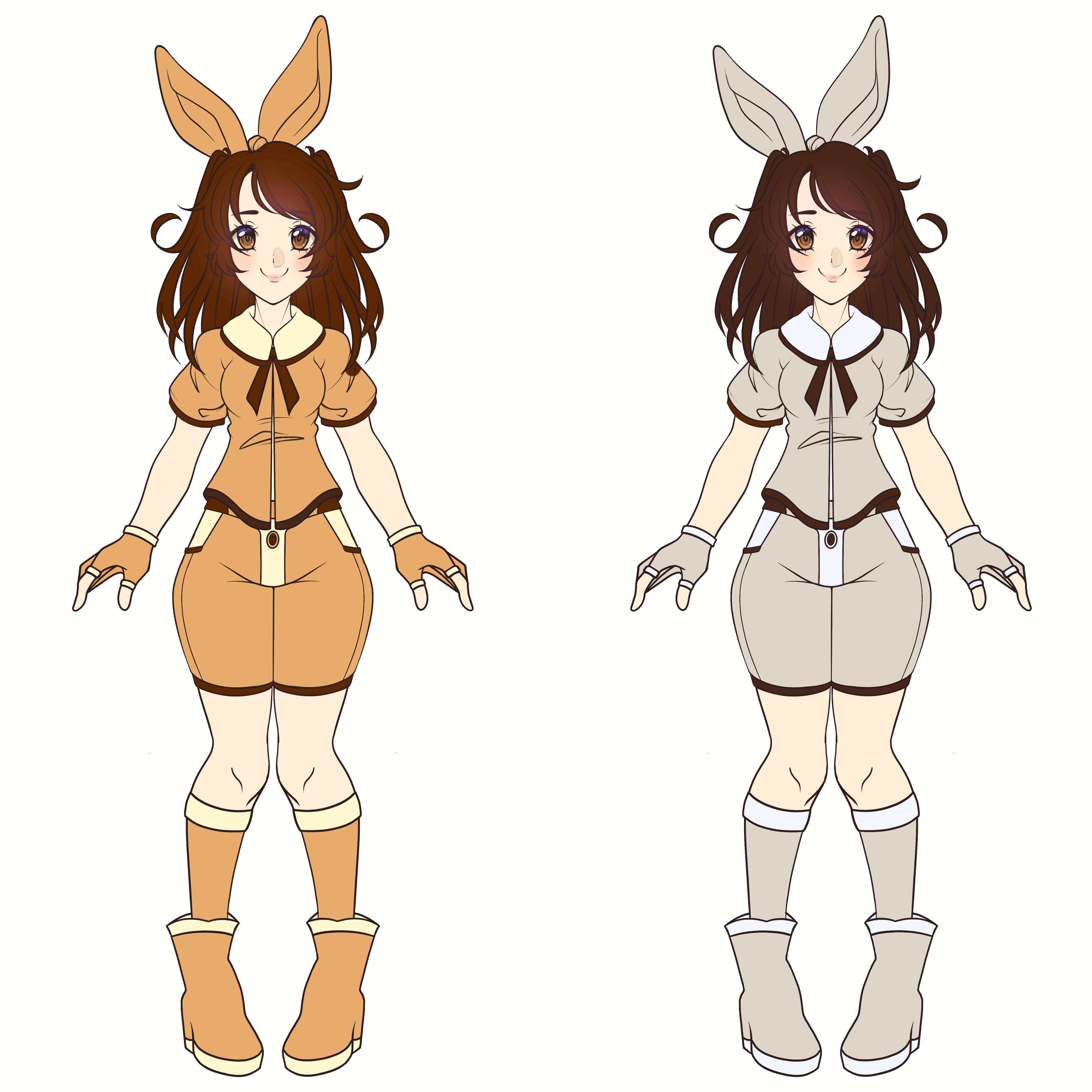 Normal and Shiny Eevee gijinkas