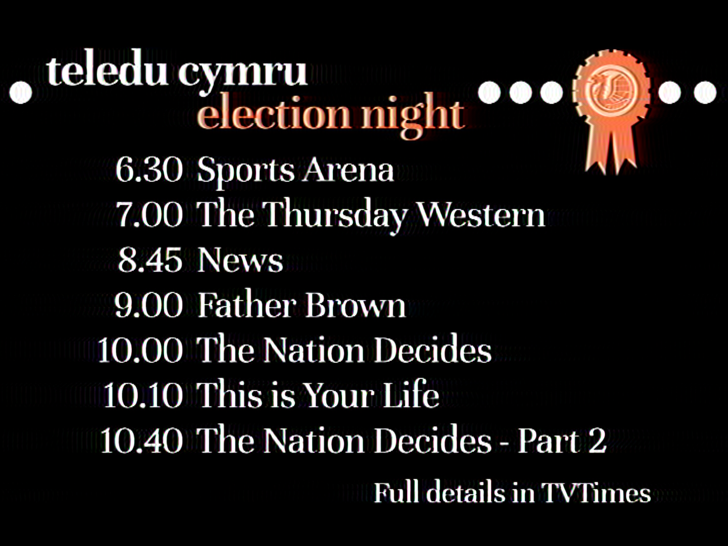 Teledu Cymru menu (Election 1974)