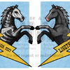 Personal double sided convention badge: Lightning-horse