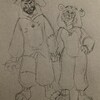 Martin GreyWhinder and Mari Faucher pose in their onesies (Harmony and Horror)