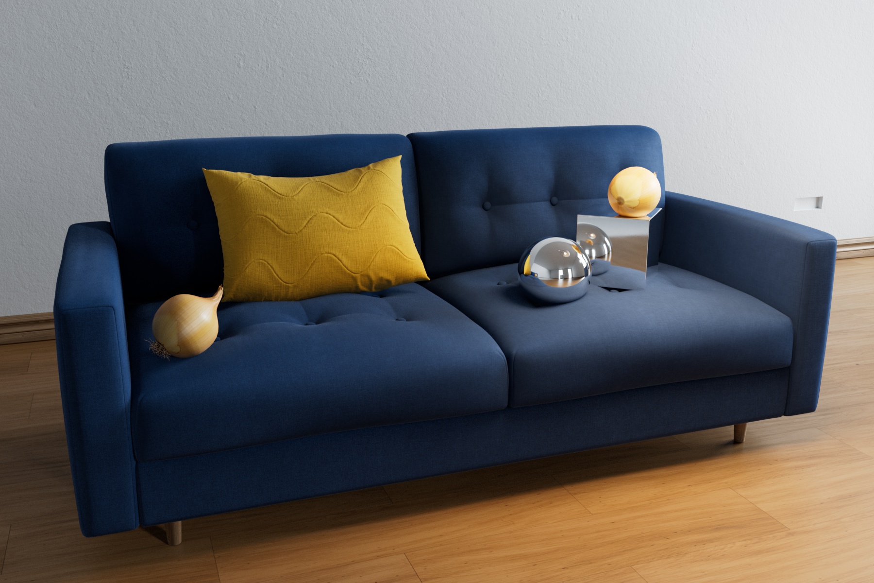 Large onions on a sofa