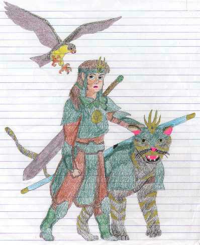 Sabrina in her Ronin armor with Midnight and Falcor