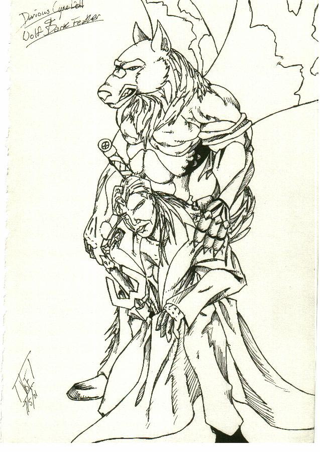 Darious Cynewolf and Wolf Dark Feather