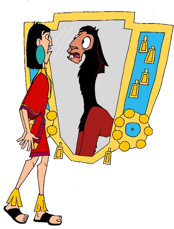 Kuzco seeing his llama-ego in a mirror