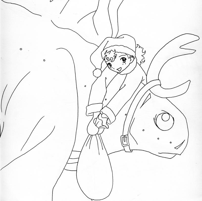 Matsue and the Frost Dragon [lineart for Holiday pic]