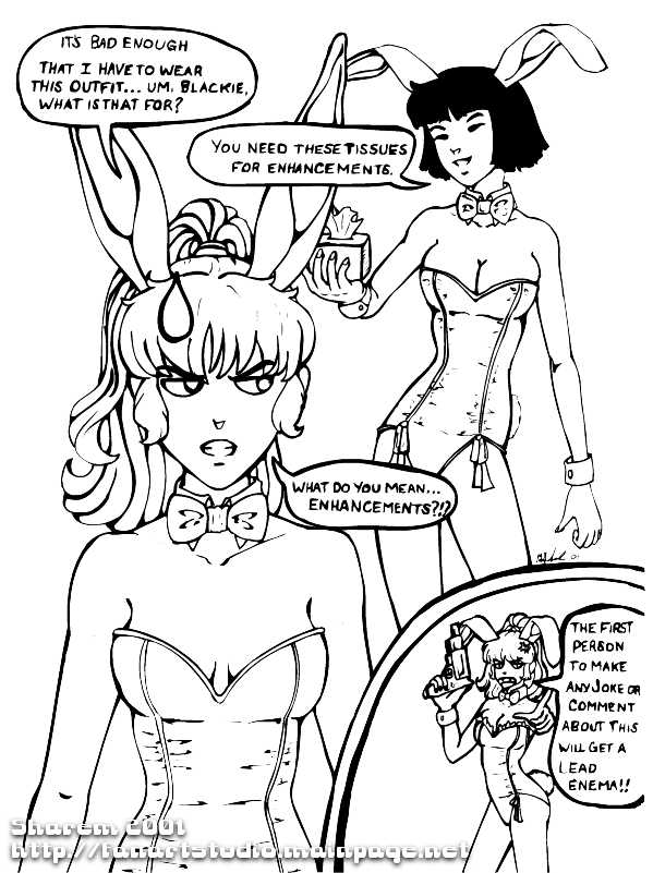 Eva and Blackie in Bunny Suits