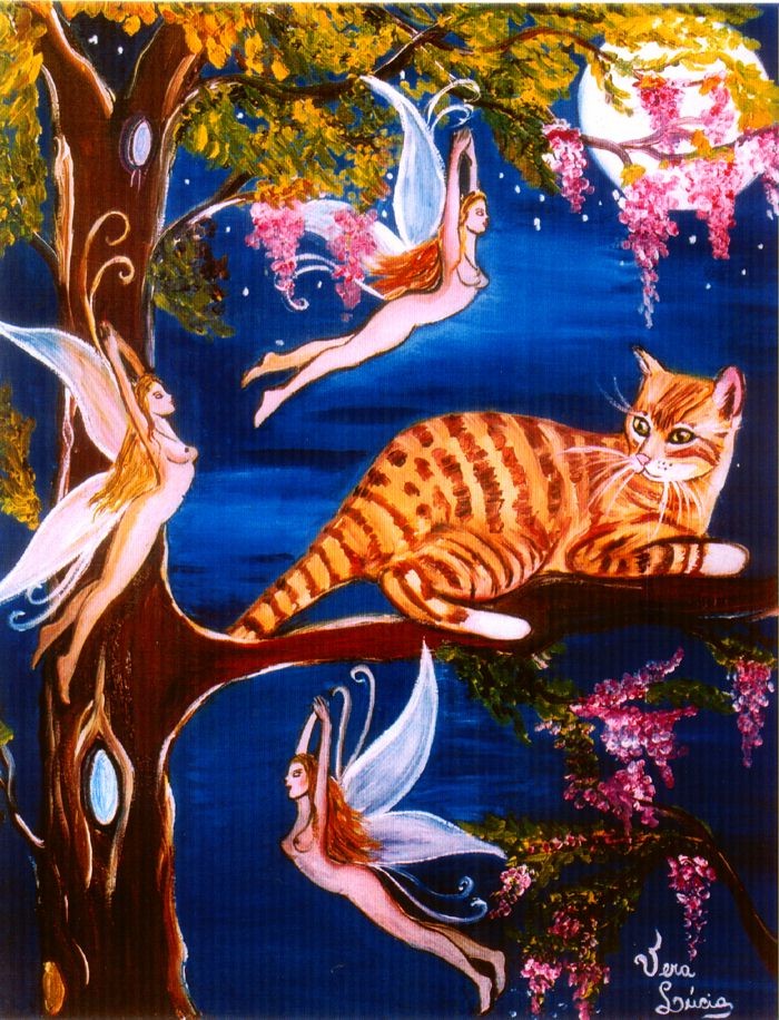 Bengal  cat and dancing faeries