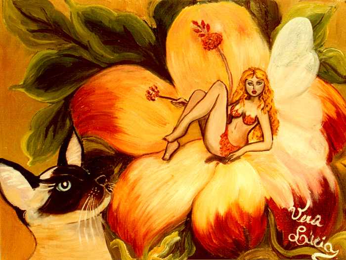 Siamese cat and orchid faerie