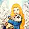 Angel holding Julius Cesar, the cat.