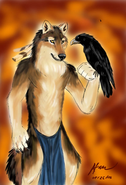 Wolf with Raven