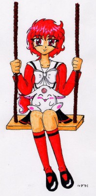 Hikaru & Mokona on a swing