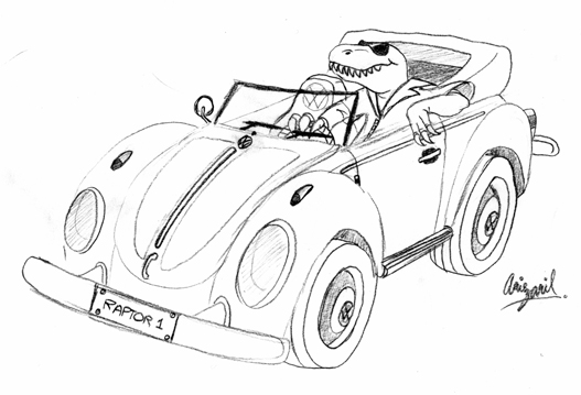 Razor in a VW Beetle Cabriolet