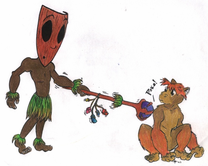 Tiki Man's poking Monkey with his staff! ^~ Coloured.