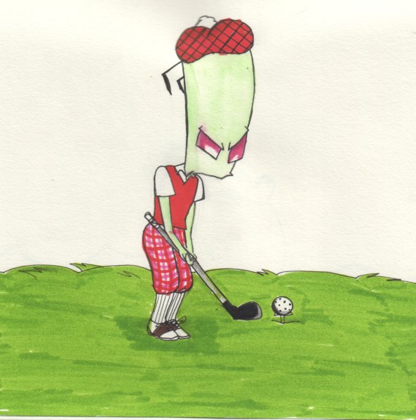 Invader Spleen playing golf