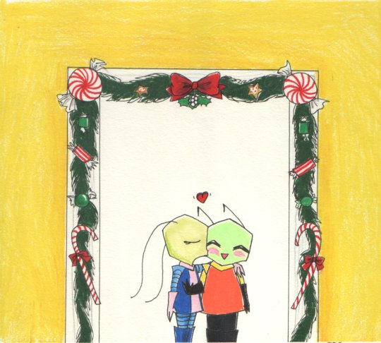 Wuffy and Morah under the mistletoe