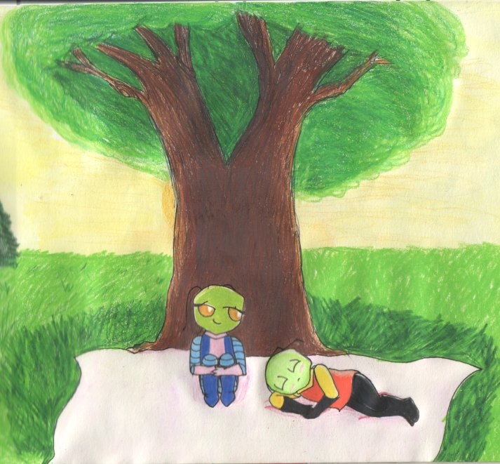 Wuffy and Morah under a tree