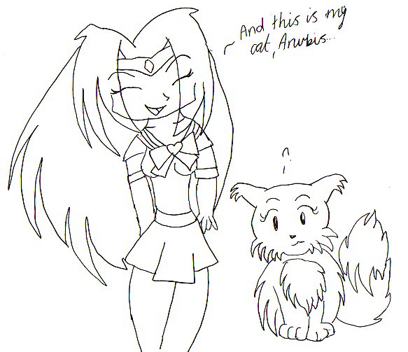 Salior Eclipse and her cat, Anubis