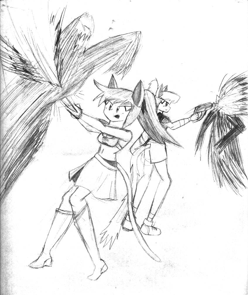 Neon and Lesia vs the most poorly drawn shadow creature things ever - May/2001