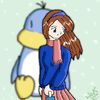 Sad Girl in Snow with penguin