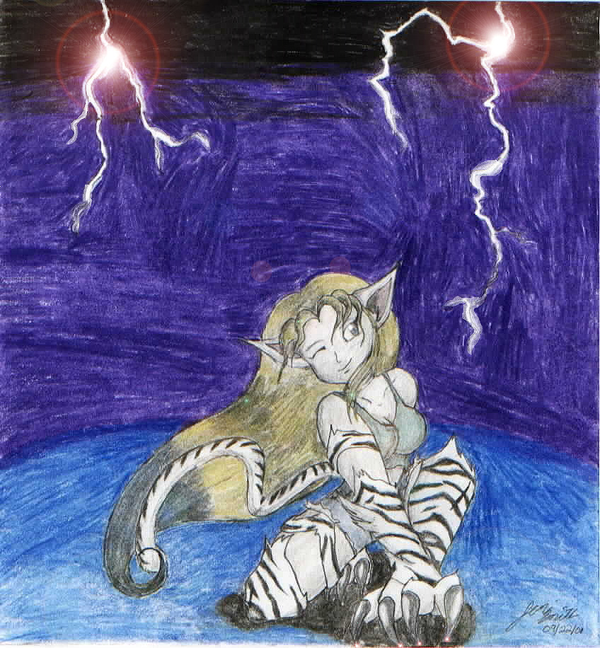 Tiger Neko in a Lightening Storm