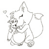 Fox hugging a Totoro plushie