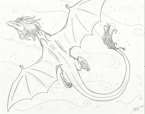 A dragon, in flight.