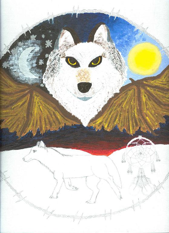 Me - Wolf, Wing and Sky Portrait of Self.